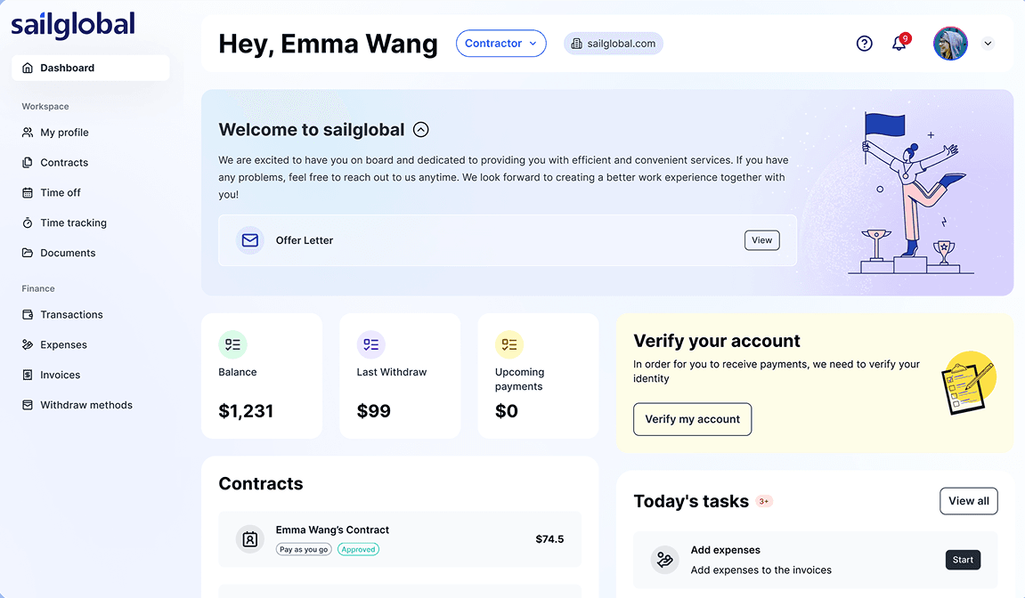SailGlobal全球人才服务网络示意图 - 连接全球30+国家的人才资源